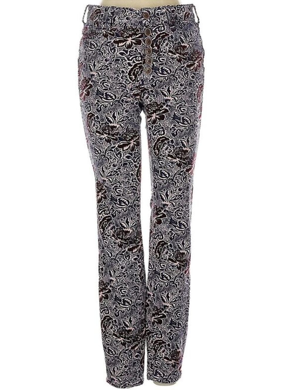 Anthropologie Pilcro High-Rise Skinny Paisley Pants Size 26 Maroon Blue Pink
